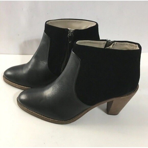 Boden Black Leather Suede Zip Ankle Boot Y2K SoHo Boho Classic Sz38 - Picture 1 of 6